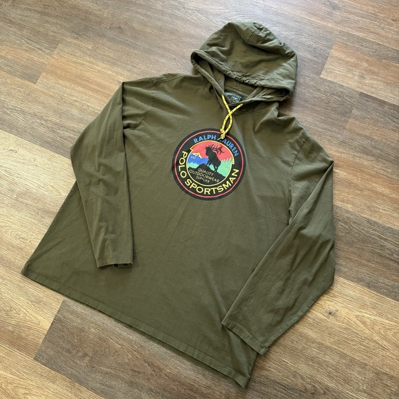 Ralph Lauren Polo Country Hoodie Mens 2XL Green Sportsman Outdoorwear Elk Logo - Picture 1 of 7